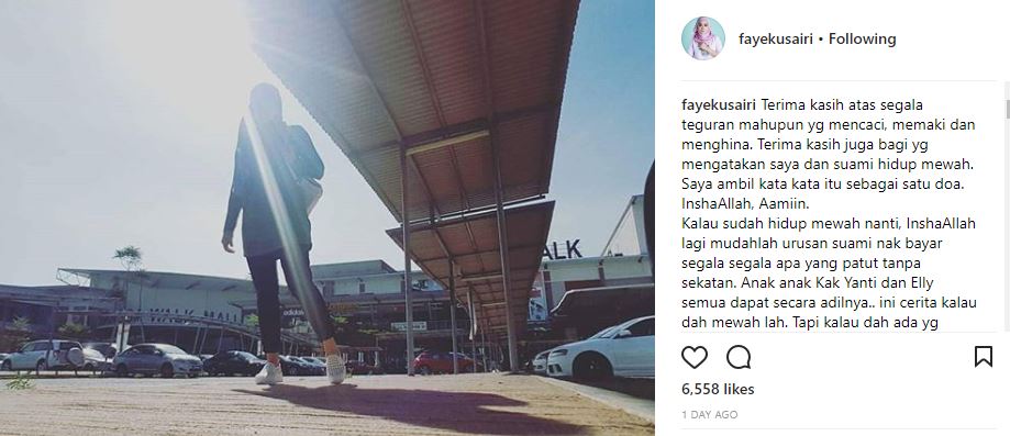 Instagram @fayekusairi Kenyataan Faye.